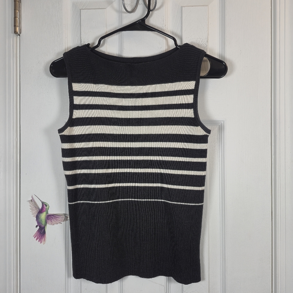 White Sage Ribbed Knit Sweater Vest Tank Top Coastal Prep S